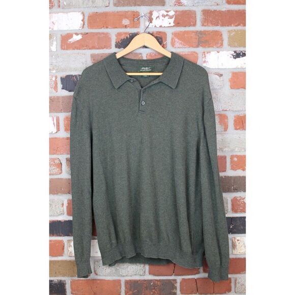 Eddie Bauer Green 1/4 Button Pullover Cotton Cashmere Sweater Mens XXL - Picture 1 of 7